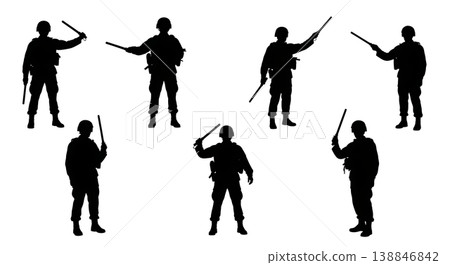 Black Solid Busy Intersection Traffic Direction Silhouettes Set of Six on White Background Black Solid Busy Intersection Traffic Direction Silhouettes Set of Six on White Background 138846842