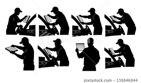 Black Solid Cabin Air Filter Change Silhouettes Set of Six on White Background Black Solid Cabin Air Filter Change Silhouettes Set of Six on White Background 138846844