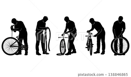 Black Solid Bicycle Broken Spoke Repair Silhouettes Black Solid Bicycle Broken Spoke Repair Silhouettes 138846865