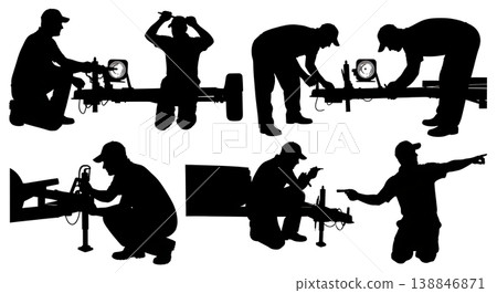 Black Solid Broken Trailer Taillight Fix Silhouettes Set of Six on White Background Black Solid Broken Trailer Taillight Fix Silhouettes Set of Six on White Background 138846871