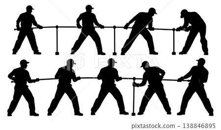 Black Solid Breaker Bar Stuck Bolt Loosening Silhouettes Set of Six on White Background Black Solid Breaker Bar Stuck Bolt Loosening Silhouettes Set of Six on White Background 138846895
