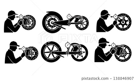 Black Solid Brake Rotor Warping Inspection Silhouettes Black Solid Brake Rotor Warping Inspection Silhouettes 138846907