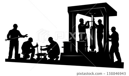 Black Solid Boat Trim Tab Adjustment Silhouettes Set of Six on White Background 138846943