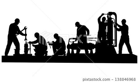 Black Solid Boat Trim Tab Adjustment Silhouettes Set of Six on White Background 138846968