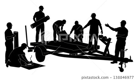 Black Solid Boat Trailer Bunk Carpet Replacement Silhouettes Set of Six on White Background 138846977
