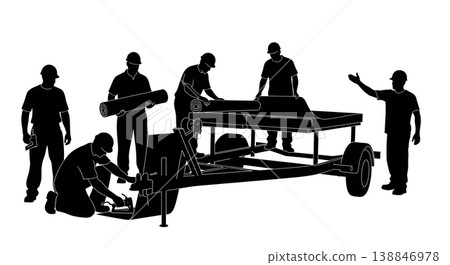 Black Solid Boat Trailer Bunk Carpet Replacement Silhouettes Set of Six on White Background 138846978