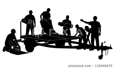 Black Solid Boat Trailer Bunk Carpet Replacement Silhouettes Set of Six on White Background Black Solid Boat Trailer Bunk Carpet Replacement Silhouettes Set of Six on White Background 138846979