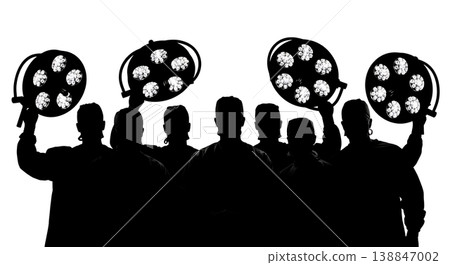 Black Solid Trauma Surgeon Surgical Light Silhouettes Set Of Six On White Background Black Solid Trauma Surgeon Surgical Light Silhouettes Set Of Six On White Background 138847002