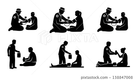 Black Solid Survivor Blood Pressure Check Silhouettes Set Of Six On White Background Black Solid Survivor Blood Pressure Check Silhouettes Set Of Six On White Background 138847008