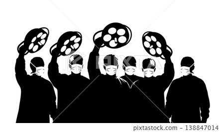 Black Solid Trauma Surgeon Surgical Light Silhouettes Set Of Six On White Background Black Solid Trauma Surgeon Surgical Light Silhouettes Set Of Six On White Background 138847014