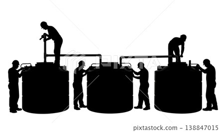 Black Solid Black Water Holding Tank Plumbing Silhouettes Set of Six on White Background Black Solid Black Water Holding Tank Plumbing Silhouettes Set of Six on White Background 138847015