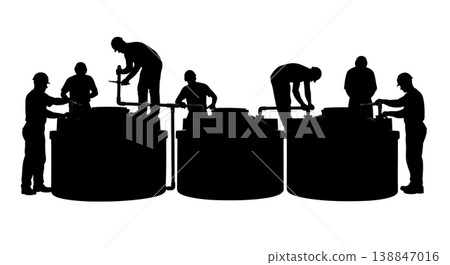 Black Solid Black Water Holding Tank Plumbing Silhouettes Set of Six on White Background Black Solid Black Water Holding Tank Plumbing Silhouettes Set of Six on White Background 138847016