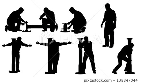 Black Solid Bent Deck Stanchion Replacement Silhouettes Set of Six on White Background 138847044