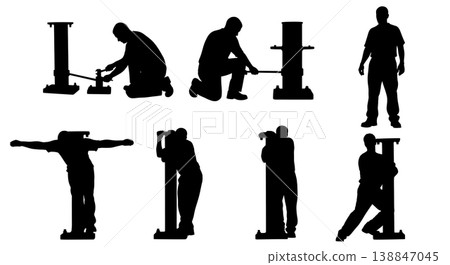 Black Solid Bent Deck Stanchion Replacement Silhouettes Set of Six on White Background 138847045