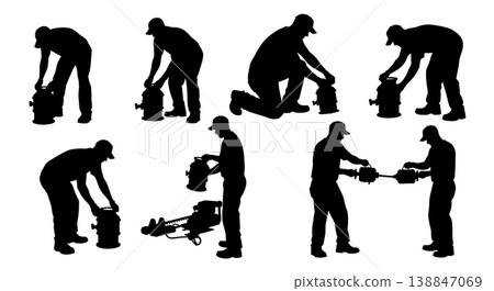 Black Solid Baitwell Livewell Pump Swap Silhouettes Set of Six on White Background Black Solid Baitwell Livewell Pump Swap Silhouettes Set of Six on White Background 138847069
