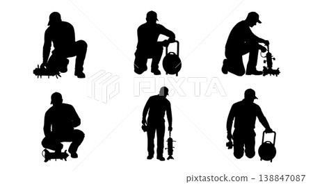 Black Solid Baitwell Livewell Pump Swap Silhouettes Set of Six on White Background Black Solid Baitwell Livewell Pump Swap Silhouettes Set of Six on White Background 138847087