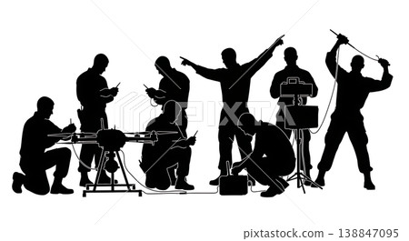 Black Solid Military Avionics Sensor Technicians Silhouettes Set of Six on White Background Black Solid Military Avionics Sensor Technicians Silhouettes Set of Six on White Background 138847095