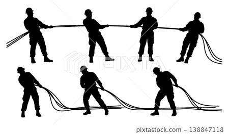 Black Solid Assembling Water Purification System Troop Silhouettes Set of Six on White Background Black Solid Assembling Water Purification System Troop Silhouettes Set of Six on White Background 138847118