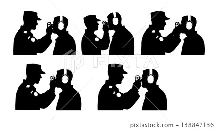 Black Solid Field Medical Hearing Test Silhouettes Set Of Six On White Background Black Solid Field Medical Hearing Test Silhouettes Set Of Six On White Background 138847136