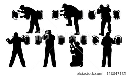 Black Solid Applying Masking Tape Window Mechanic Silhouettes Set of Six on White Background 138847185