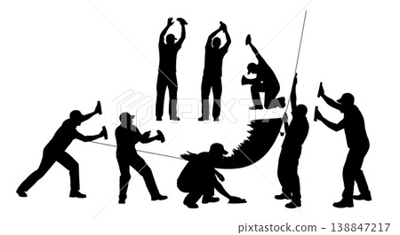 Black Solid Antifouling Bottom Paint Sanding Silhouettes Set of Six on White Background Black Solid Antifouling Bottom Paint Sanding Silhouettes Set of Six on White Background 138847217