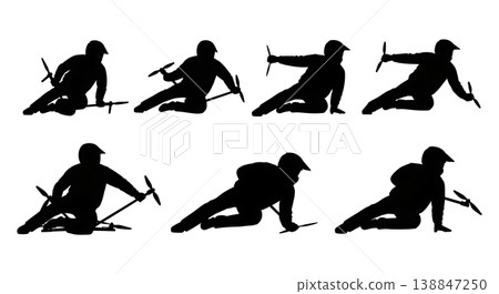Black Solid Aggressive FPV Racer Silhouettes Set of Six on White Background Black Solid Aggressive FPV Racer Silhouettes Set of Six on White Background 138847250