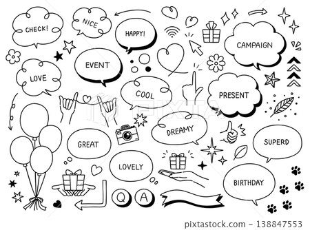 一套流行時尚的手寫體對話框和插圖。 138847553