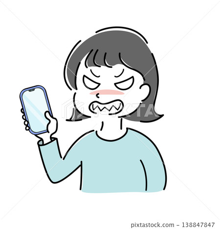 Simple illustration of a woman looking angry at her smartphone (smartphone, complaint, trouble, worry, person image) Simple illustration of a woman looking angry at her smartphone (smartphone, complaint, trouble, worry, person image) 138847847