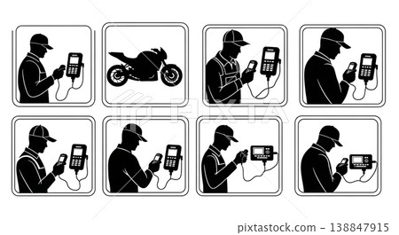Black Solid ECU Diagnostic Scanner Reading Silhouettes 138847915