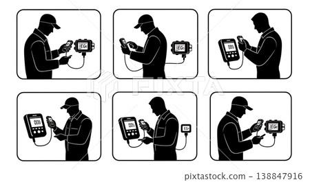 Black Solid ECU Diagnostic Scanner Reading Silhouettes 138847916