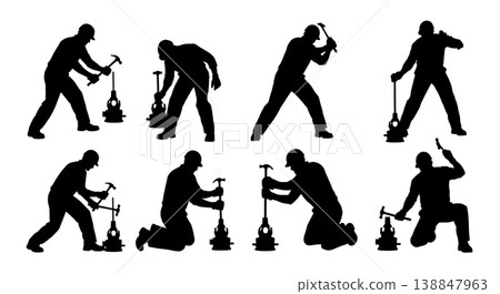 Black Solid Driveshaft Universal Joint Replacement Silhouettes Set of Six on White Background 138847963