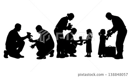 Black Solid Displaced Child Toy Handing Silhouettes Set of Six on White Background Black Solid Displaced Child Toy Handing Silhouettes Set of Six on White Background 138848057