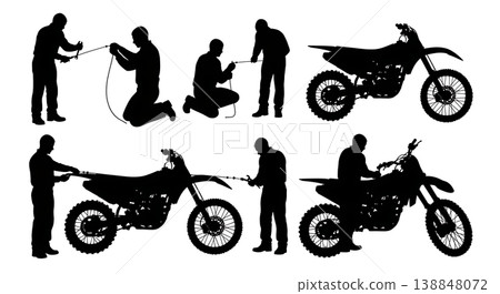 Black Solid Dirt Bike Clutch Cable Silhouettes Black Solid Dirt Bike Clutch Cable Silhouettes 138848072