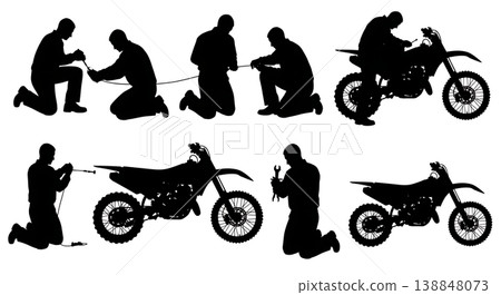 Black Solid Dirt Bike Clutch Cable Silhouettes Black Solid Dirt Bike Clutch Cable Silhouettes 138848073