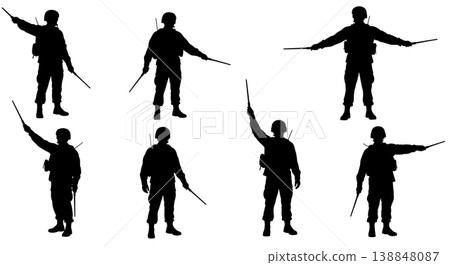 Black Solid Directing Supply Helicopter Wand Military Silhouettes Set of Six on White Background Black Solid Directing Supply Helicopter Wand Military Silhouettes Set of Six on White Background 138848087