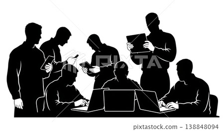 Black Solid Digital Forensics Military Specialists Silhouettes Set of Six on White Background Black Solid Digital Forensics Military Specialists Silhouettes Set of Six on White Background 138848094