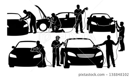 Black Solid Detailing Rotary Buffer Polish Silhouettes Set of Six on White Background Black Solid Detailing Rotary Buffer Polish Silhouettes Set of Six on White Background 138848102