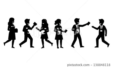 Black Solid Democratic Ballot Distribution Silhouettes Set of Six on White Background Black Solid Democratic Ballot Distribution Silhouettes Set of Six on White Background 138848118