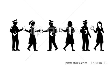 Black Solid Democratic Ballot Distribution Silhouettes Set of Six on White Background Black Solid Democratic Ballot Distribution Silhouettes Set of Six on White Background 138848119