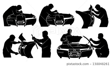 Black Solid Dashboard Panel Removal Silhouettes Set of Six on White Background 138848261