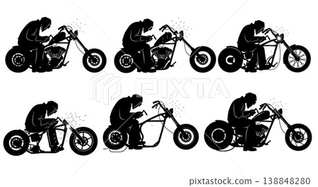Black Solid Custom Chopper Welding Mechanic Silhouettes 138848280