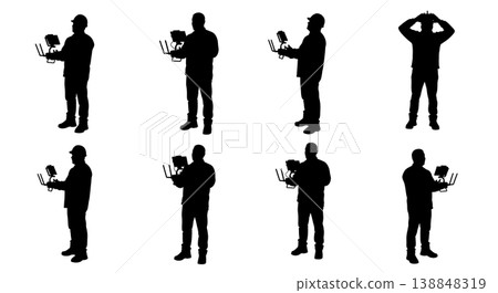 Black Solid Construction Site Drone Surveyor Silhouettes Set of Six on White Background Black Solid Construction Site Drone Surveyor Silhouettes Set of Six on White Background 138848319