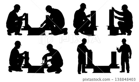 Black Solid Commercial Drydock Support Inspection Silhouettes Set of Six on White Background Black Solid Commercial Drydock Support Inspection Silhouettes Set of Six on White Background 138848403