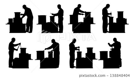 Black Solid Commercial Drydock Support Inspection Silhouettes Set of Six on White Background Black Solid Commercial Drydock Support Inspection Silhouettes Set of Six on White Background 138848404
