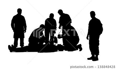 Black Solid Doctor Collapsed Lung Chest Tube Silhouettes Set Of Six On White Background Black Solid Doctor Collapsed Lung Chest Tube Silhouettes Set Of Six On White Background 138848428