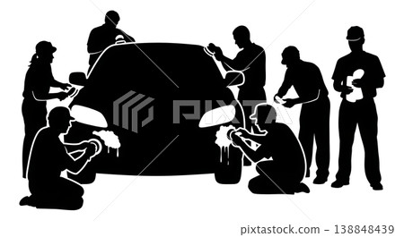 Black Solid Cloudy Headlight Restoration Buffing Silhouettes Set of Six on White Background Black Solid Cloudy Headlight Restoration Buffing Silhouettes Set of Six on White Background 138848439