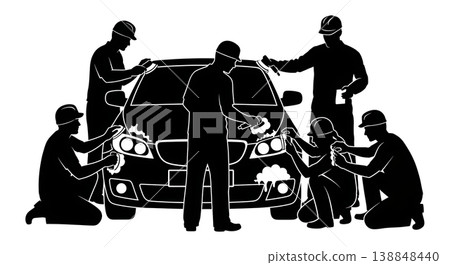 Black Solid Cloudy Headlight Restoration Buffing Silhouettes Set of Six on White Background Black Solid Cloudy Headlight Restoration Buffing Silhouettes Set of Six on White Background 138848440