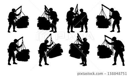 Black Solid Checking Engine Flashlight Mechanic Silhouettes Set of Six on White Background Black Solid Checking Engine Flashlight Mechanic Silhouettes Set of Six on White Background 138848751