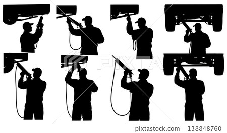Black Solid Chassis Grease Fitting Lubrication Silhouettes Set of Six on White Background 138848760