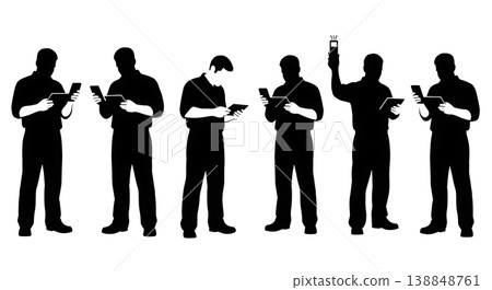 Black Solid Check Engine Light Reading Silhouettes Set of Six on White Background Black Solid Check Engine Light Reading Silhouettes Set of Six on White Background 138848761